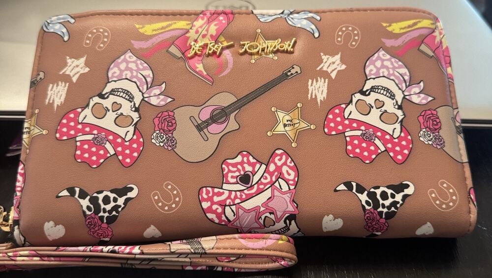 Betsey Johnson Skull Cowboy Brown Wallet Clutch Wristlet New NWOT